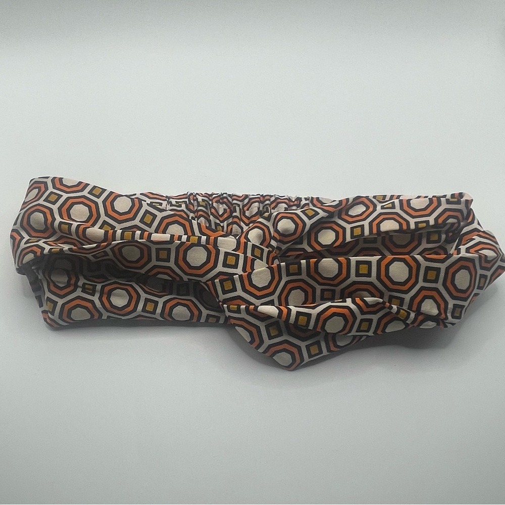 Tory Burch Hexagonal Print Headband in Orange Black Cream Retired Rare